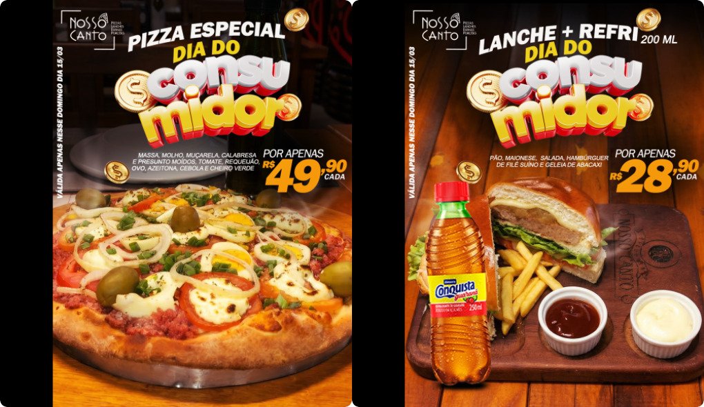 Venha ser feliz com a gente: No dia do Consumidor a Pizzaria Nosso Canto lança duas promoções